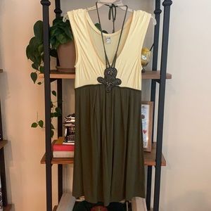 Free People Green and Yellow Beaded Tie Dress